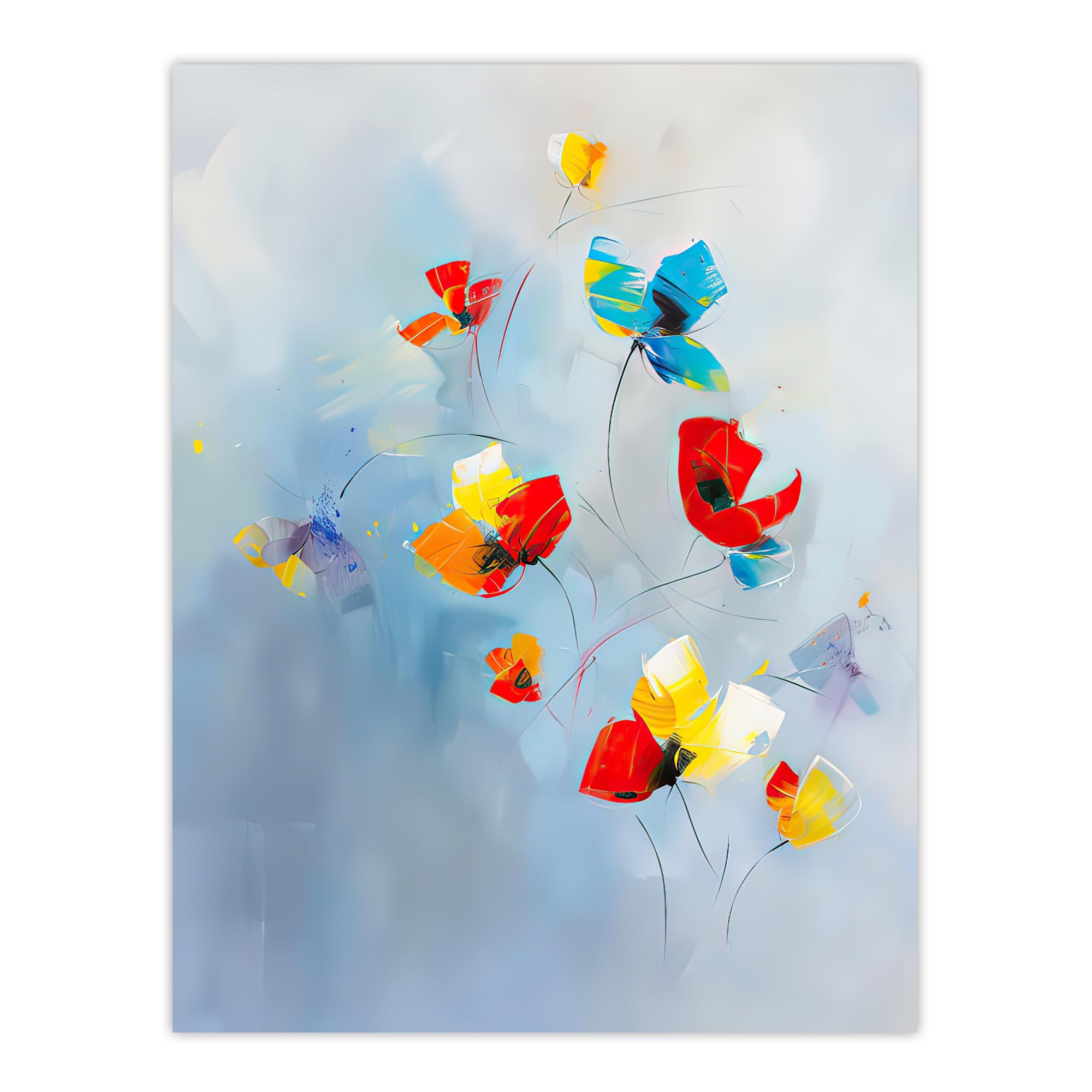 Artery8 Bright Blue Sky Abstract Flowers Wall Art Print - W24 inch x H32 inch
