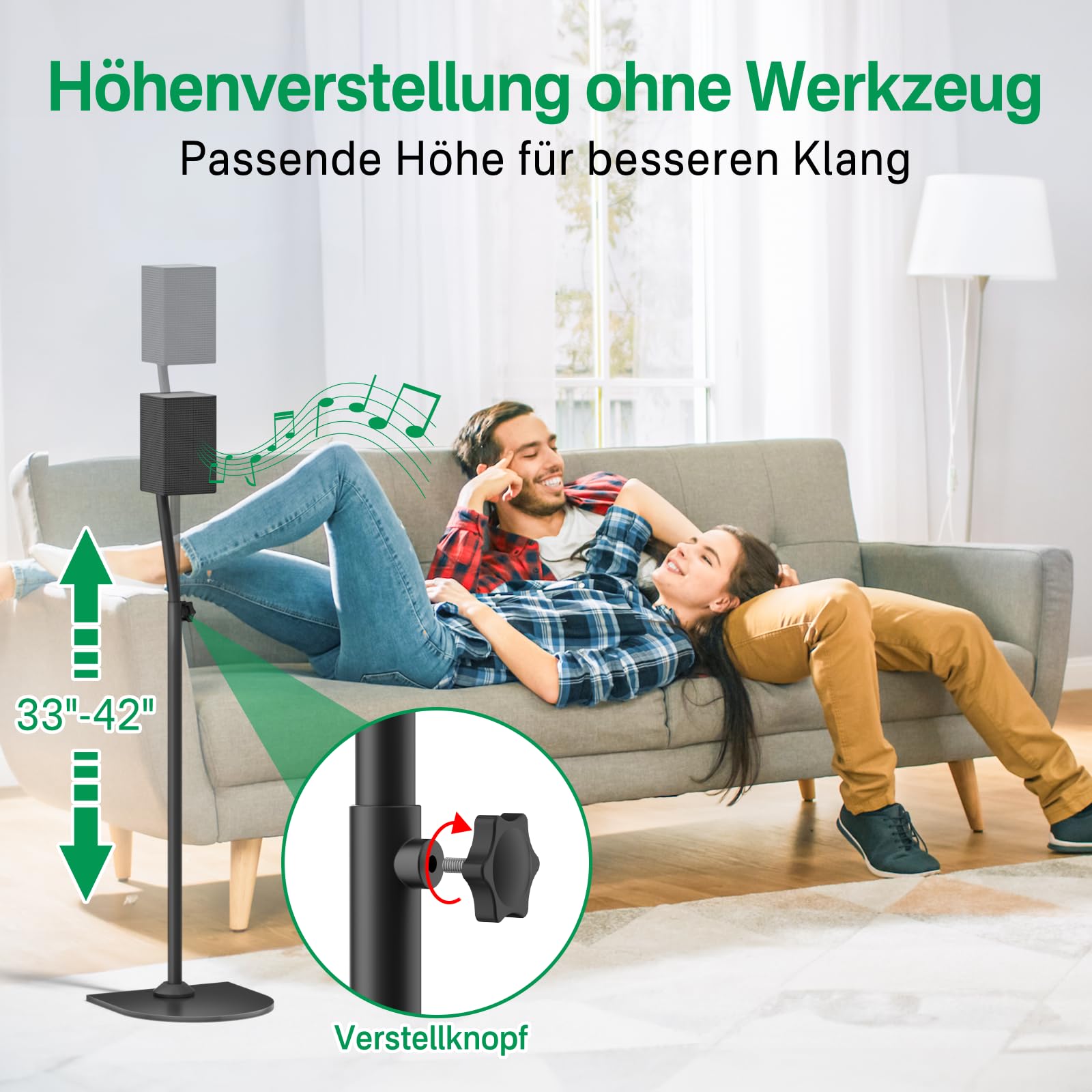 Lautsprecherständer-Paar für Samsung-Lautsprecherständer und Wandhalterung – 33" bis 42" höhenverstellbarer Bodenlautsprecherständer für Samsung Surround Sound-Rücklautsprecherständer