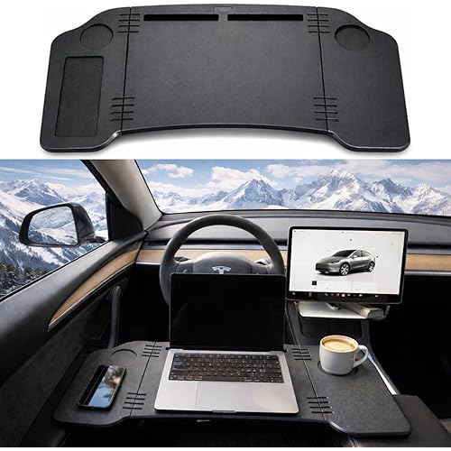 Tesla Car Desk for Model 3 & Model Y, Foldable Car Table Tray that Spans Front Seats, Portable Laptop & Food Tray for Parked Use, Charging Stops, Travel and Car Camping