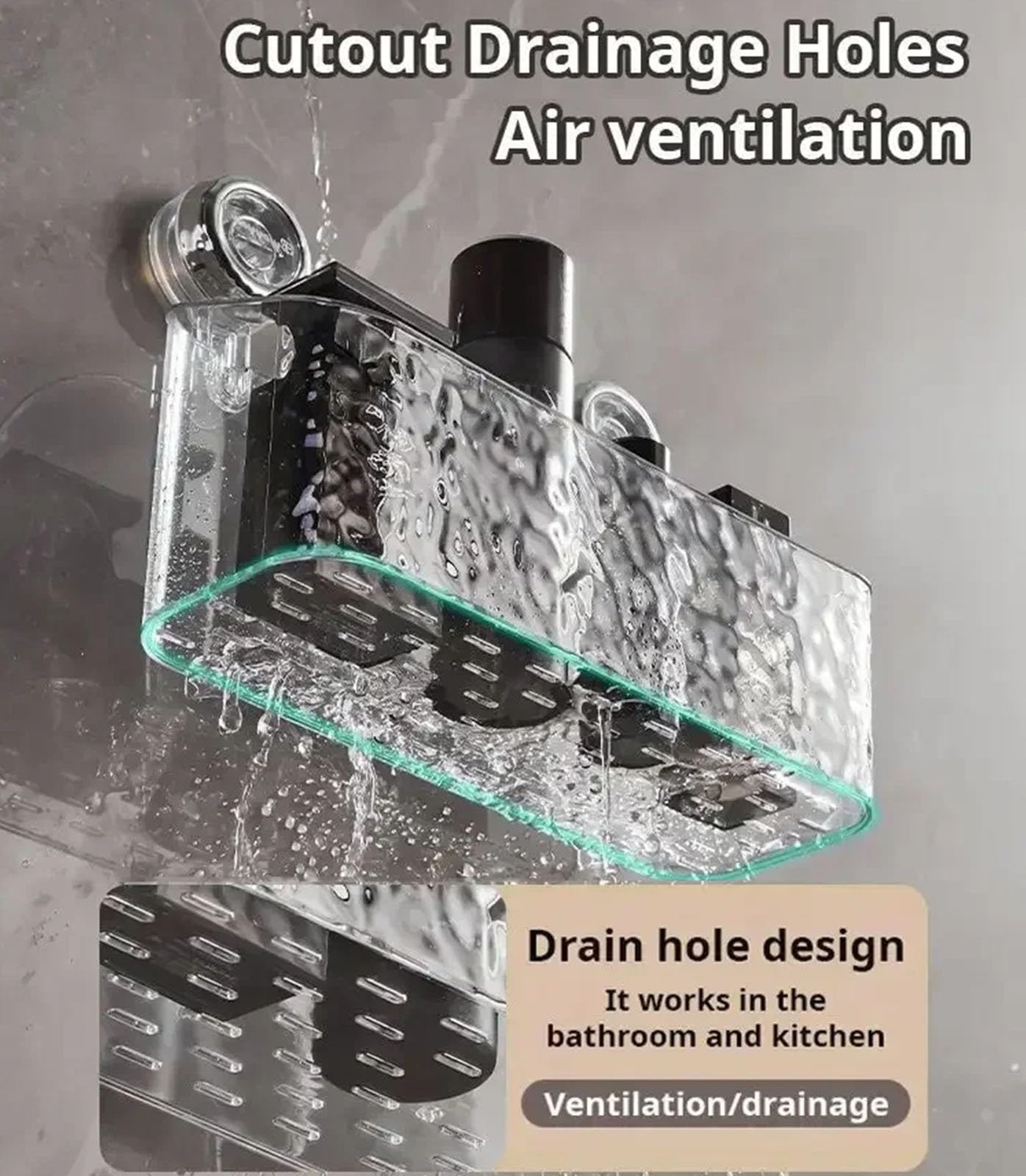 Transparentes Gletschermuster Saugnapf Regal, Abnehmbarer Dusch Saugnapf Regalkorb eine Sekunde Installation Saugnapf Badezimmer Duschaufbewahrungs Organizer(E)
