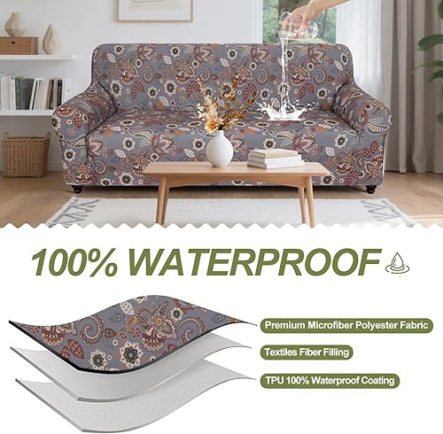 Miniatura 2 de ALIECOM Funda 100% impermeable para sofá de 3 cojines, apta para mascotas, lavable para perros, funda elástica con estampado, protector de muebles