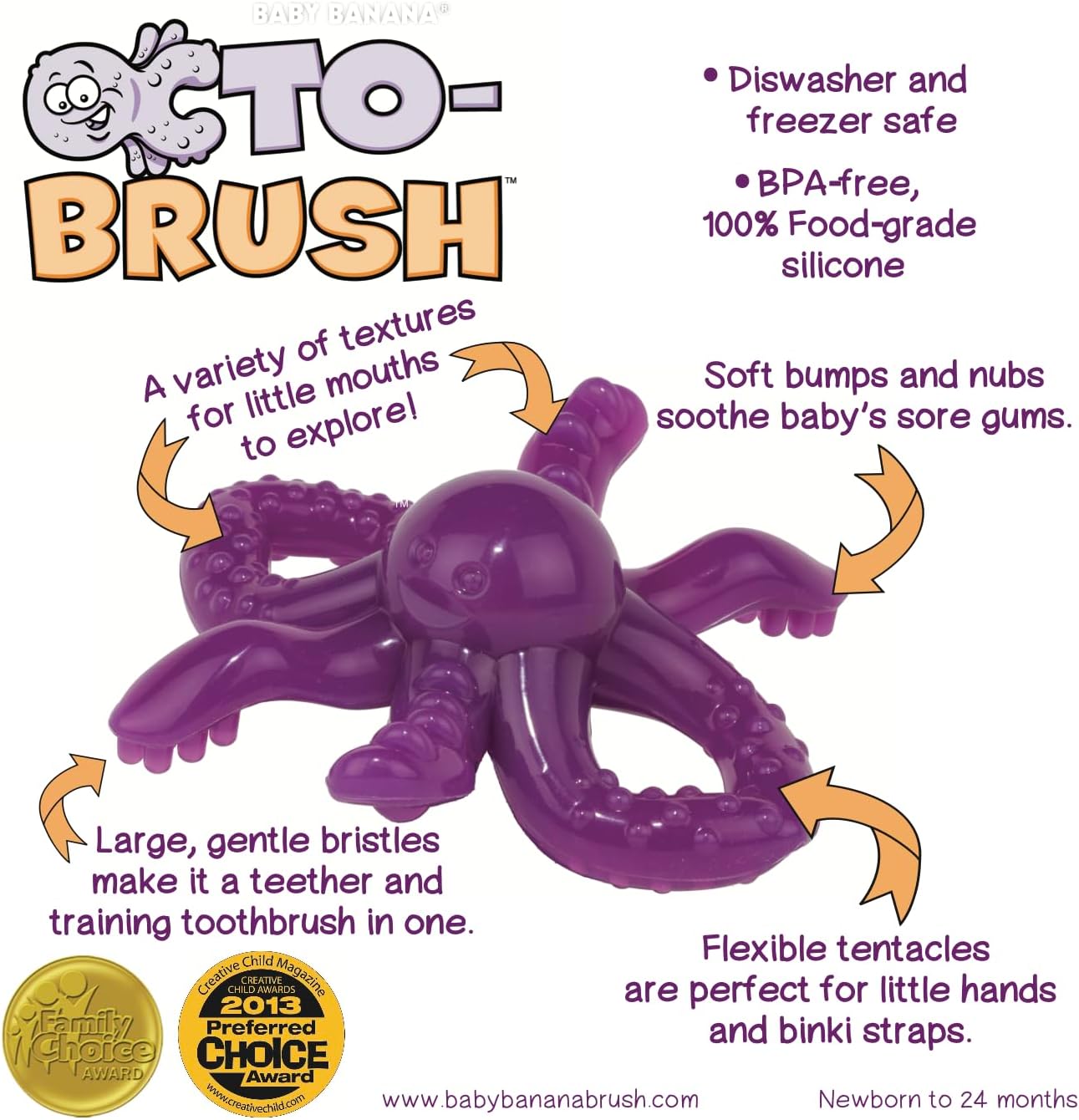 Baby Banana Octopus Infant Teether, Pop Fidget Toy, Tactile Stimulator, Chewable Oral Sensory Therapy for Neurodivergent Population, OT recomended, Family-Owned Business