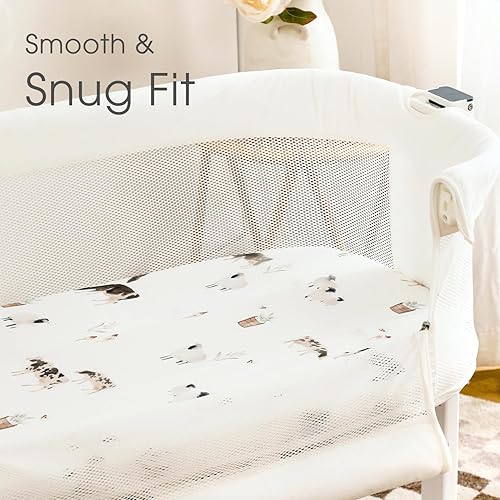 Miniatura 10 de GRSSDER Juego de 2 sábanas ajustables elásticas ultra suaves para moisés, ajuste universal para moisés, colchón rectangular ovalado, diseño de