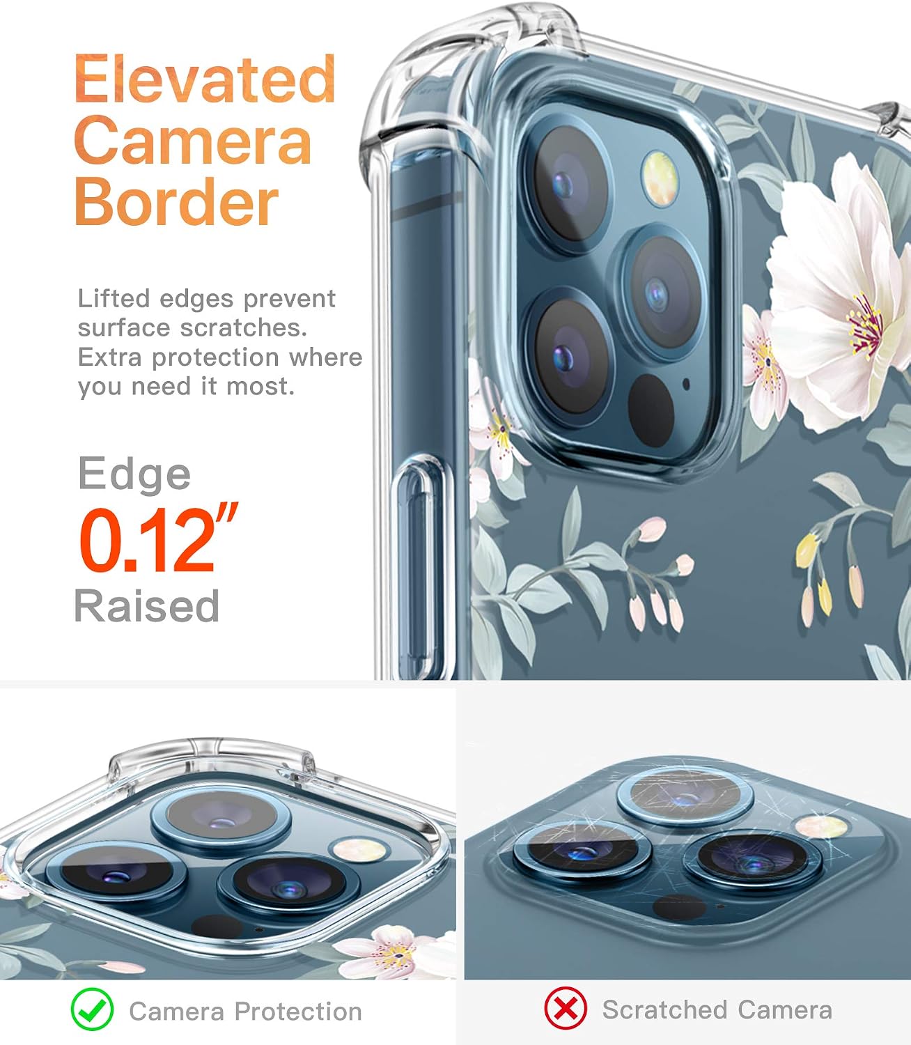 GVIEWIN Designed for iPhone 12 Pro Max Case 6.7 Inch 2020, Clear Floral Women Thin Soft TPU Shockproof Protective Cover Flowers Design Case with Lanyard (Magnolia/White)