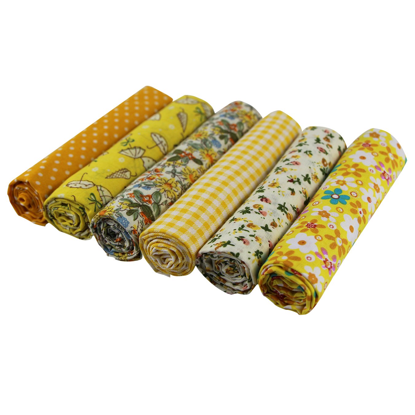 UOOOM 6pcs 50 x 50cm Patchwork Cotton Fabric DIY Handmade Sewing Quilting Fabric Different Designs (Tone-Yellow)