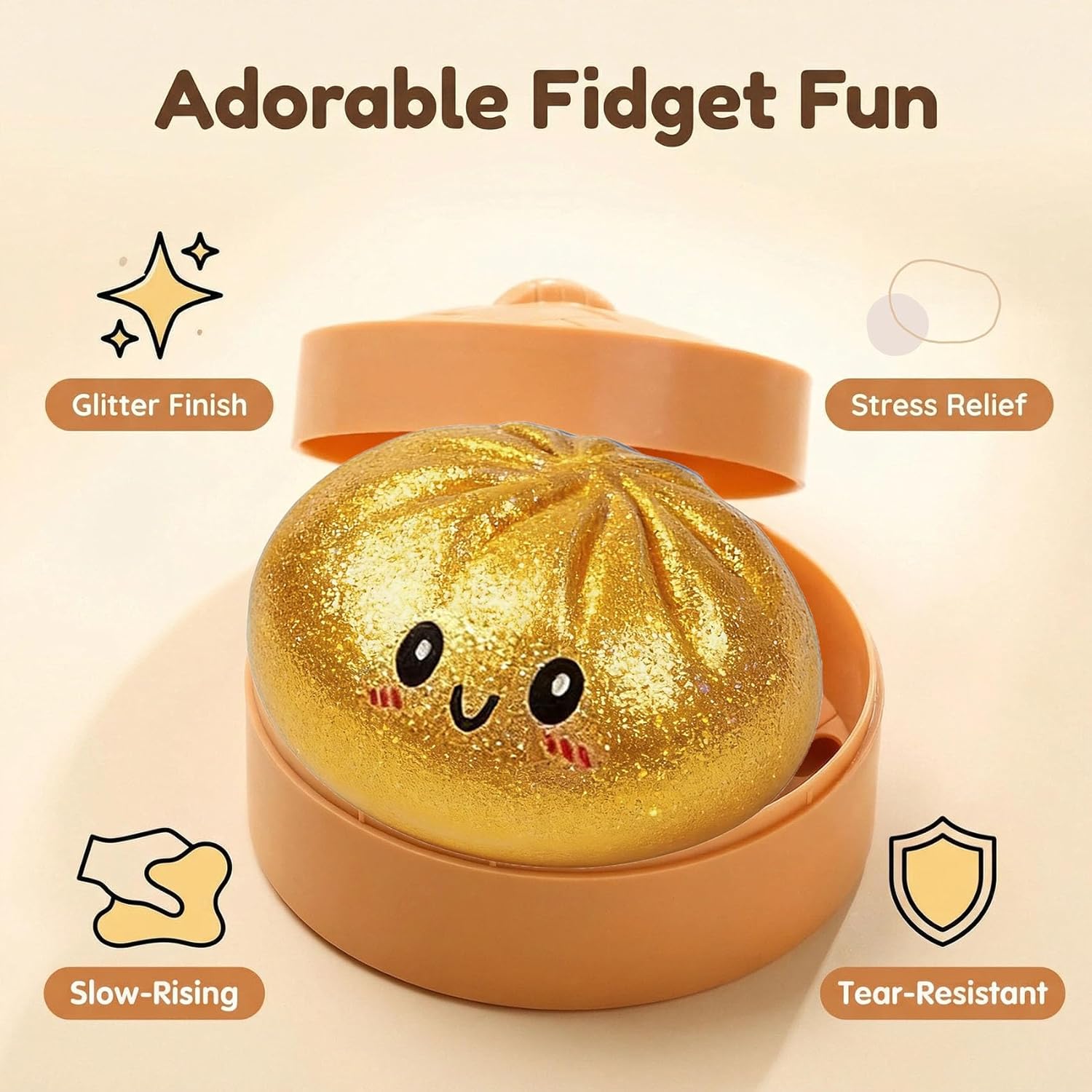 Glitter Dumpling Squishy, Dumpling Squishy Toy, Dumpling Squeeze Stress Balls (Glitter White)