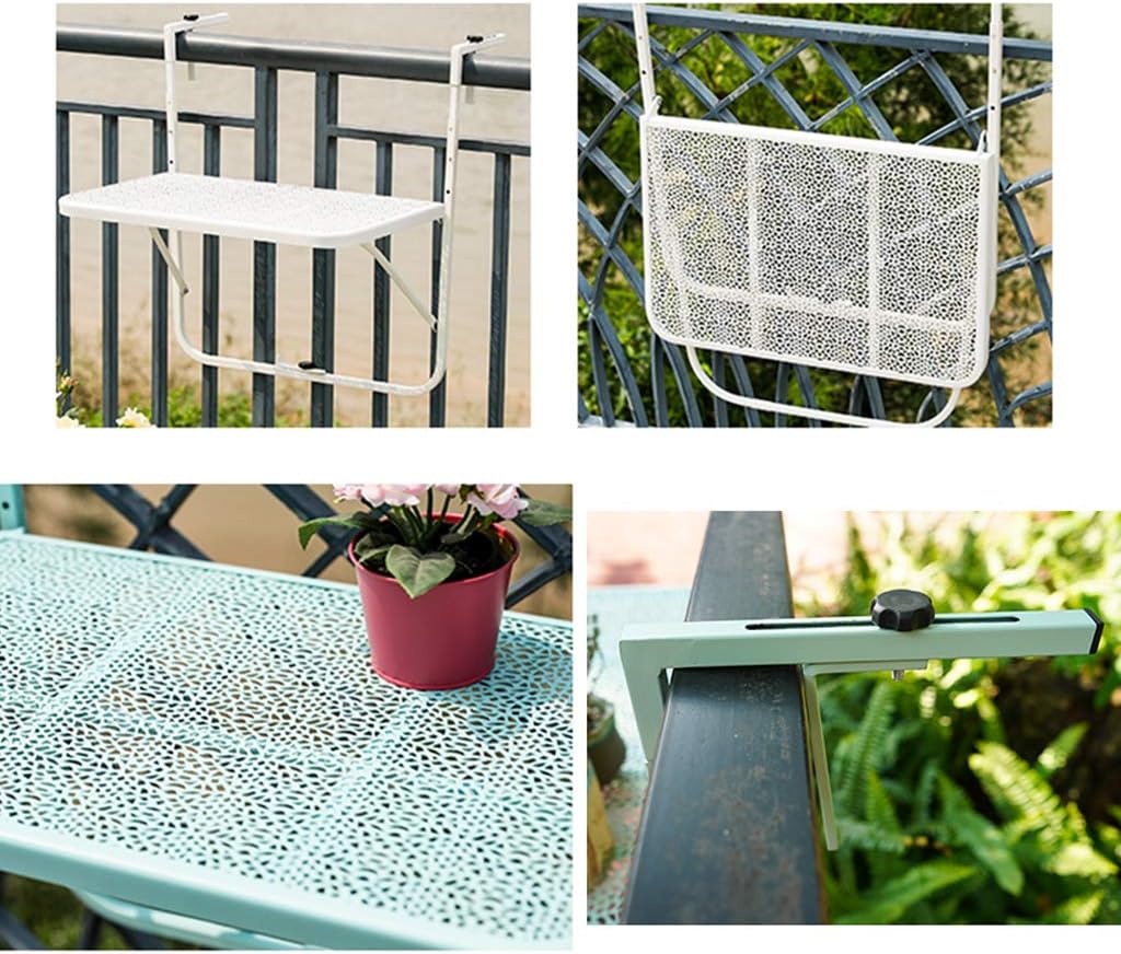 Outdoor Folding Table Leisure Balcony Railing Guardrail Hanging Table Metal Wrought Iron Hanging Table Foldable Patio Railing Dining Table Garden Patio Furniture