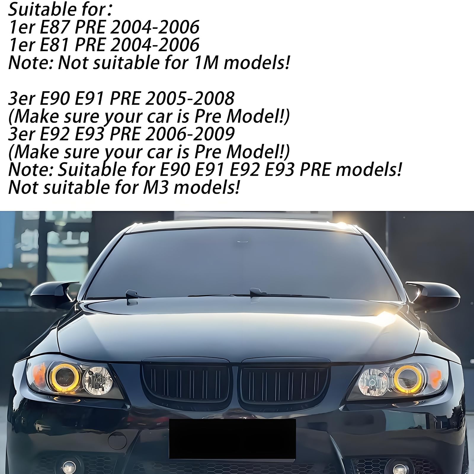 1 par de cubiertas traseras para espejos retrovisores de coche, reemplazo de espejos retrovisores para BMW E81 E82 E87 E88 E90 E91 2005-2008 E92 E93 2006-2009 PRE-LCI Facelift Negro Brillante