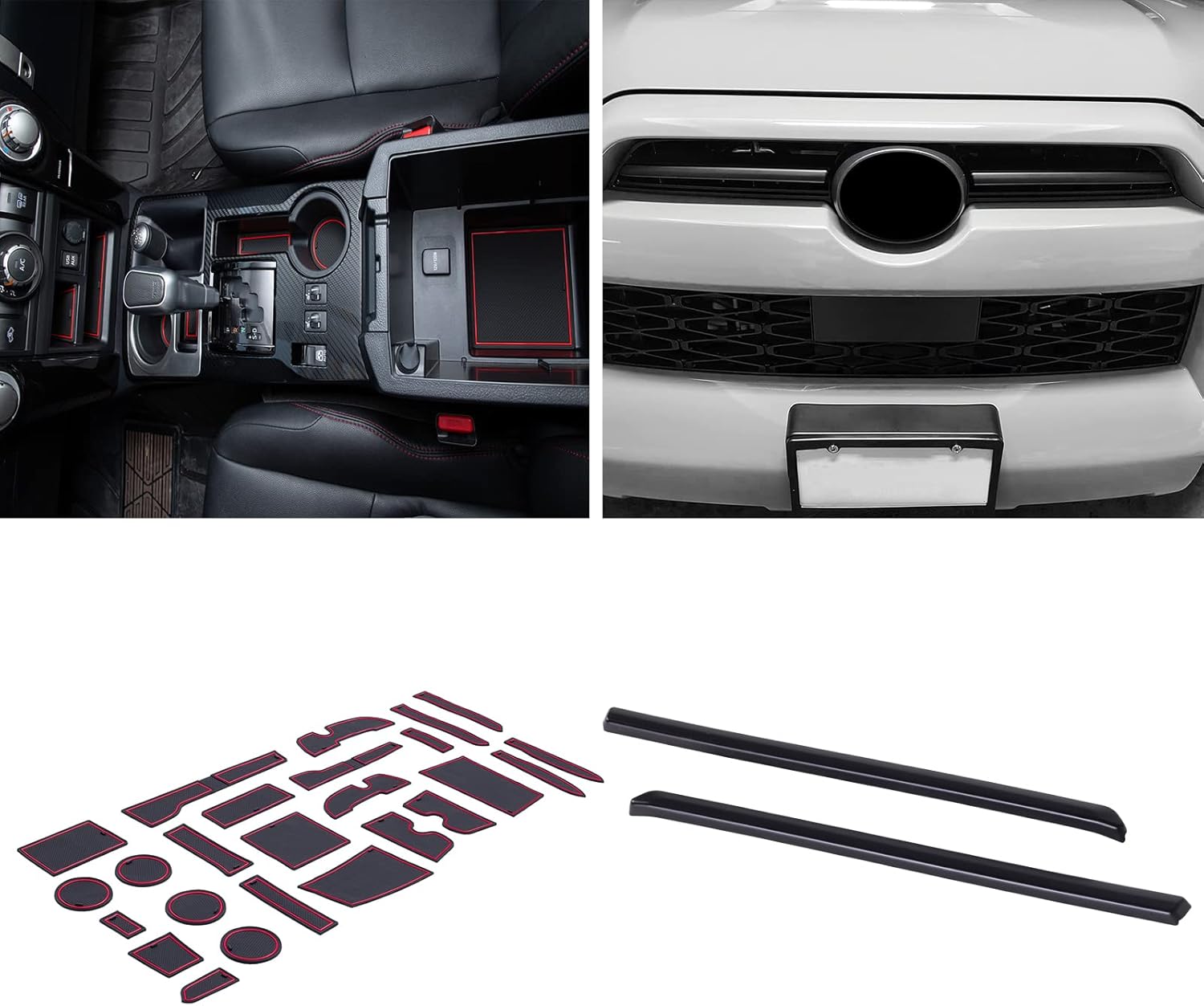 JDMCAR Liner Accessories (Red Trim) and Front Center Grille Insert Cover Trim Compatible with 2023 2022 2021 2020 Toyota 4Runner
