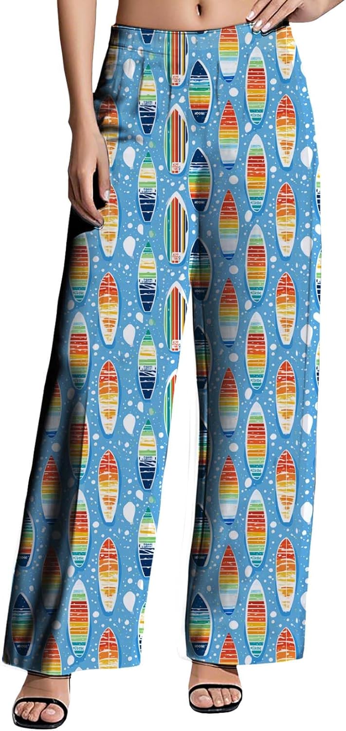 Medlor Womens Wide Leg Pants Pattern Print Lounge Trousers Casual Loose High Waisted Comfy Classic Pant for 2025 Summer