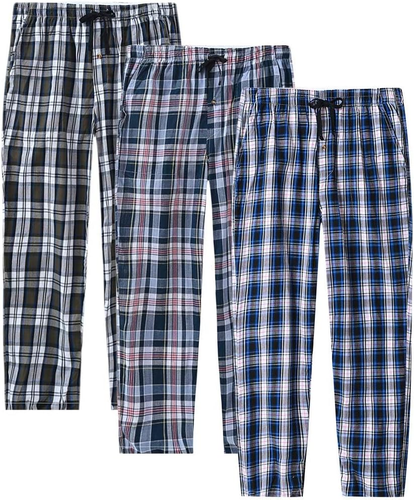 MoFiz Men's Pajama Pants Ultra Lightweight Pjs Bottoms Sleepwear Bottom Pants with Pocket Drawstring 3-Pack