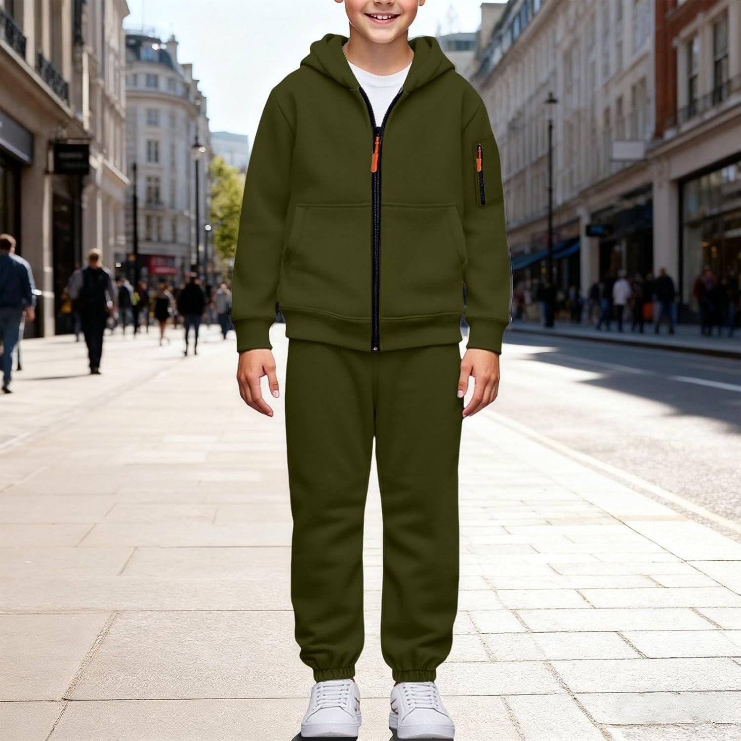 Girl'S Outfits Zip Up Sweatsuit Contrast Striped Sweatshirt Sweatpant Sets 2 Pcs Jogging Track Suit