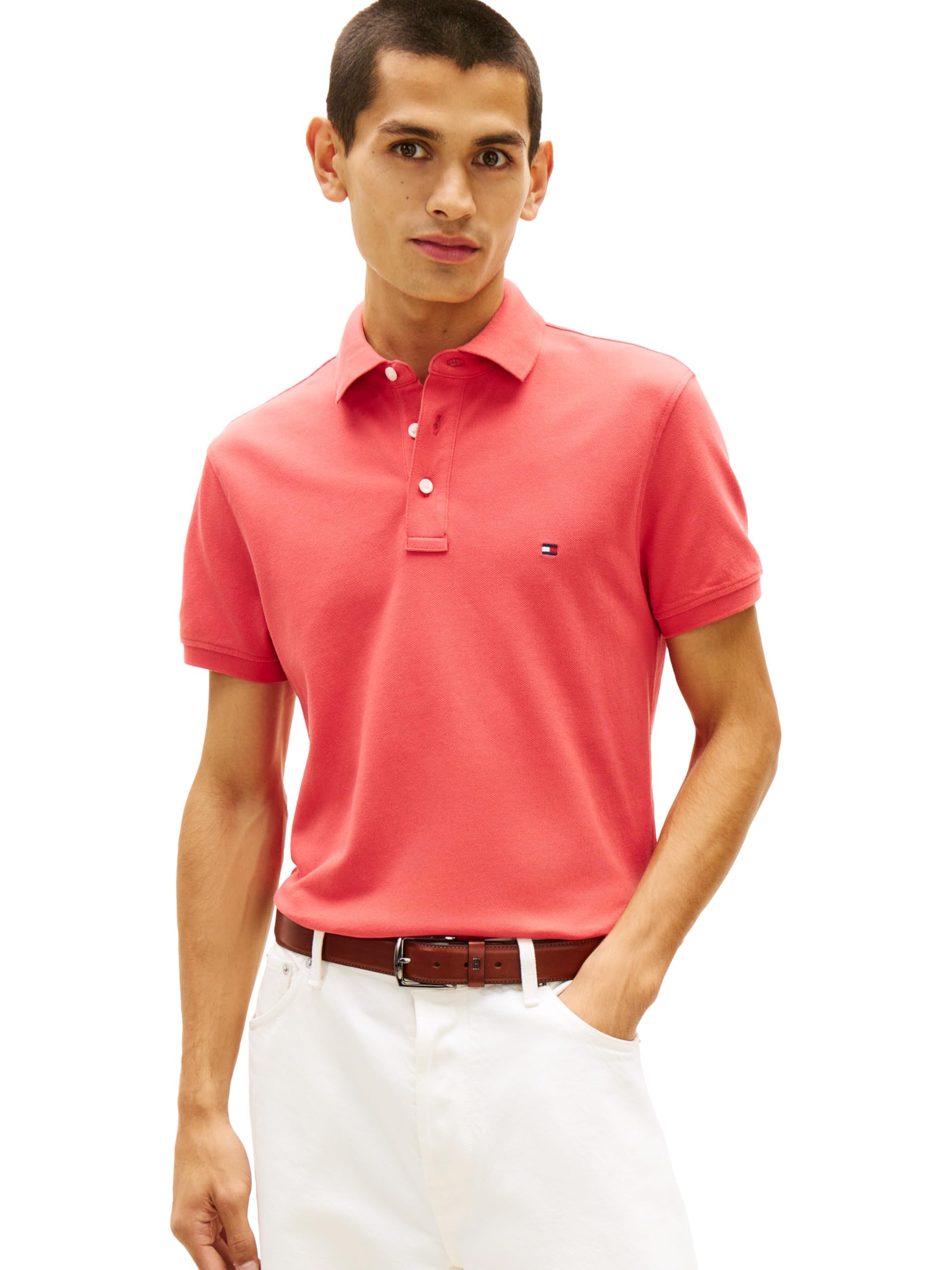 Tommy Hilfiger Men's Short Sleeve Polo Shirts in Slim Fit with Stretch and Organic Pique Cotton