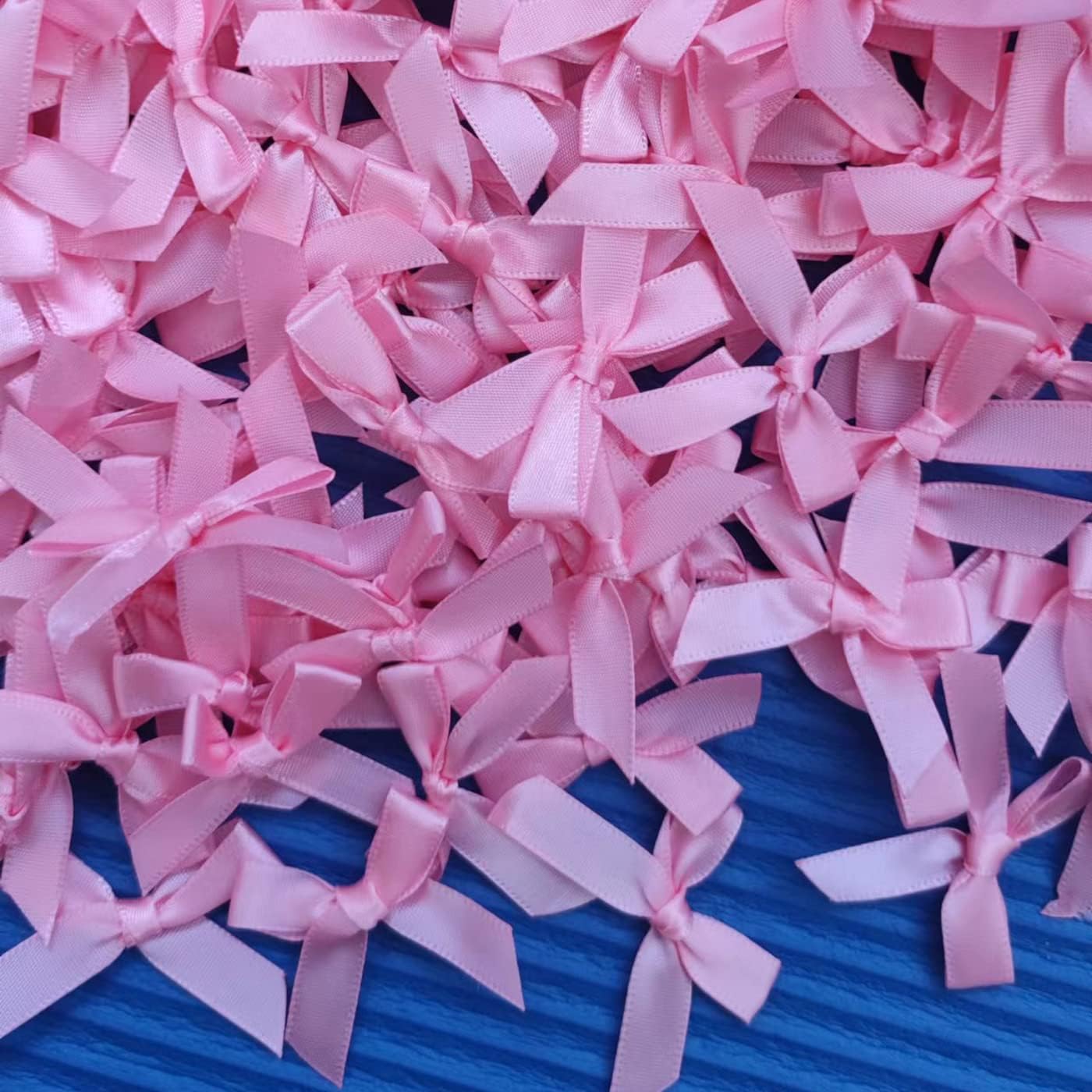 200Pcs Satin Ribbon Bows Pink Mini Bows 0.4" Wide Twist Tie Bows for DIY Sewing