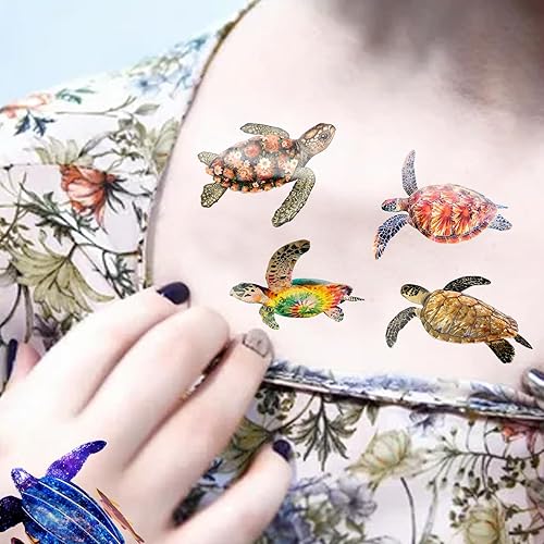 Miniatura 2 de Tatuajes temporales de tortuga, 20 hojas, 156 piezas de calcomanías de tatuajes con temática de tortuga, suministros de decoración para fiestas,