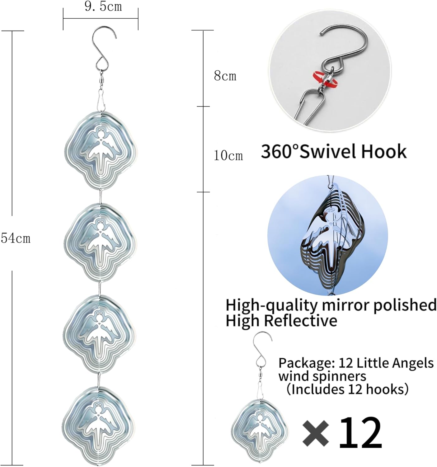 Angel Bird Scare Discs Set-Highly Reflective Double-Sided Bird Reflectors,Extra Sparkly Metal Wind Spinner Outdoor Garden Decor, Bird Devices Deterrent to Scare Birds Away from Yard Patio Farm - Image 3