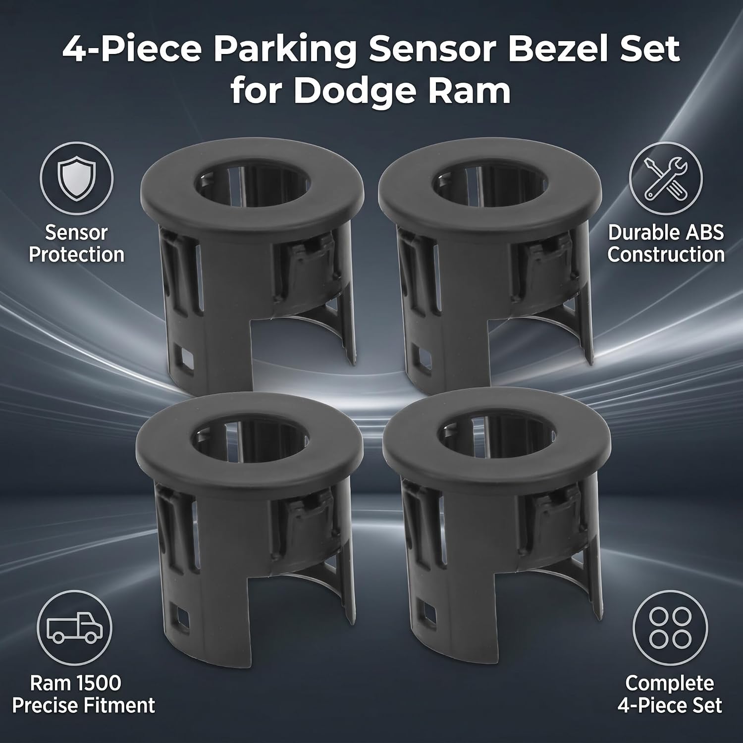 Aramox Parking Assist Sensor Bezels, 4Pcs Parking Aid Assist Sensor Retainer Bracket Bezels for Front or Rear Bumper, Fit for 1500 2014-2018, for 1500 Classic 2019
