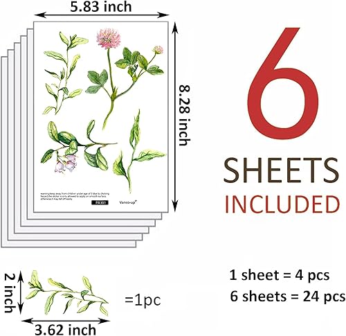 Miniatura 2 de Maydahui Calcomanía de pared de flores salvajes con hojas de campo (40 x 42 pulgadas), decoración de pared de hojas frescas, juego de 24 flores y