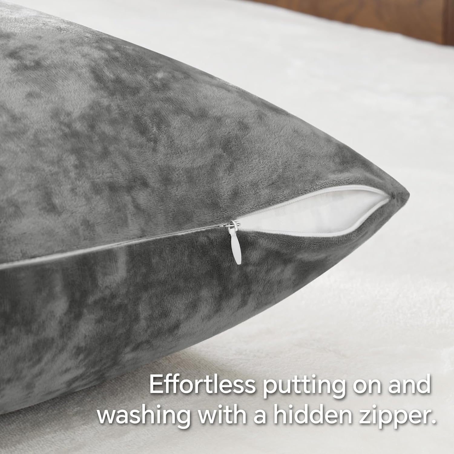 BEDELITE Velvet Body Pillow Cover with Zipper, Soft and Plush 20x54 Long Pillow Case, Velvety Smooth and Cozy Body Pillow Pillowcase for Bedroom and Couch, for All Seasons(Gray) - Image 3