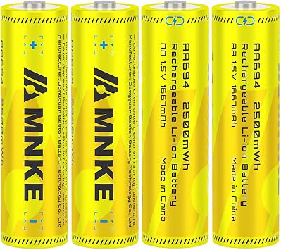 4PCS AA Rechargeable Lithium Batteries 1.5V 2500mWh High-Capacity 1200+ Cycles Ultra-Long Lasting Time Durable Cycle 4-Pack Set 4PCS 2500mAh