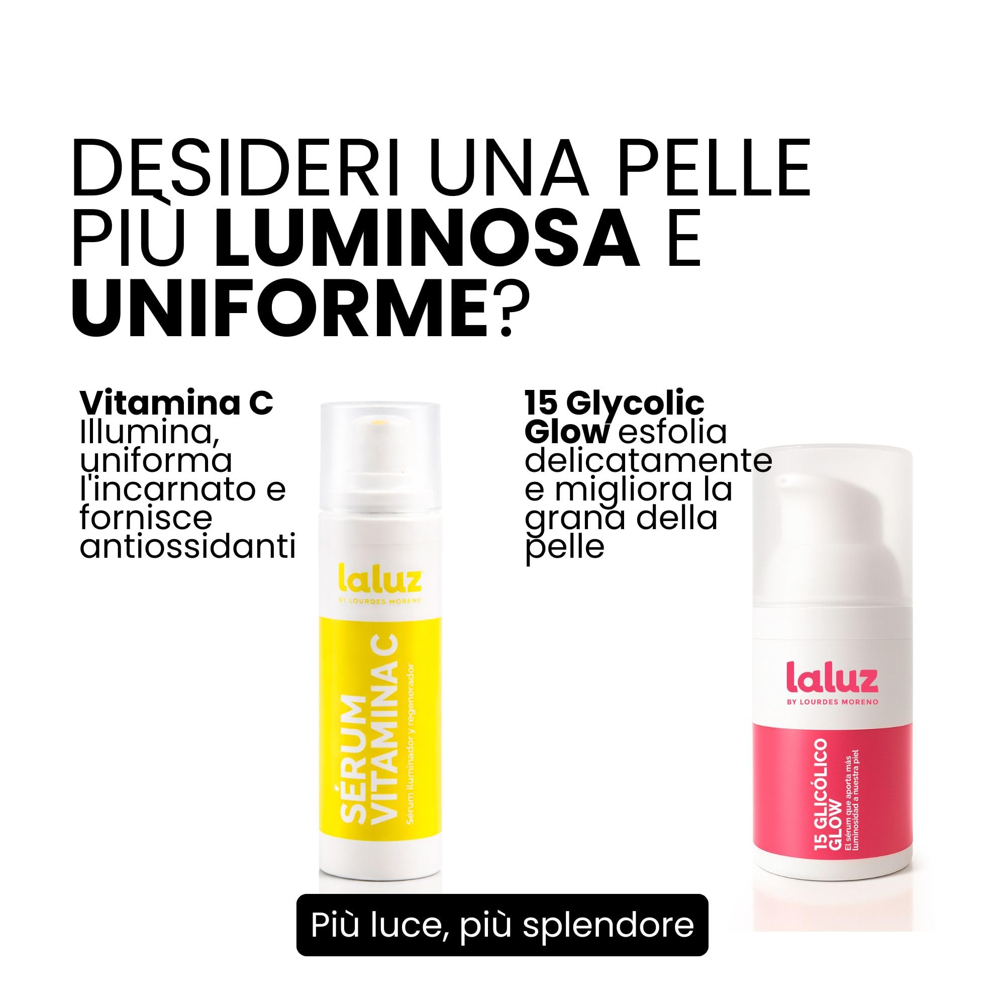LaLuz by Lourdes Moreno | Siero Viso Acido Glicolico 15% Peeling Chimico Esfoliante | Rinnova la Pelle e Illumina l'Incarnato | con Aloe Vera e Allantoina | Per Donna | 30 ml