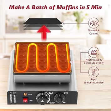 Mini Dutch Pancake Baker 25PCS Commercial Maker, 850W Electric Nonstick Dorayaki Waffle Maker Muffin Making Machine For Home Kitchen Restaurant Bakery Snack Bar