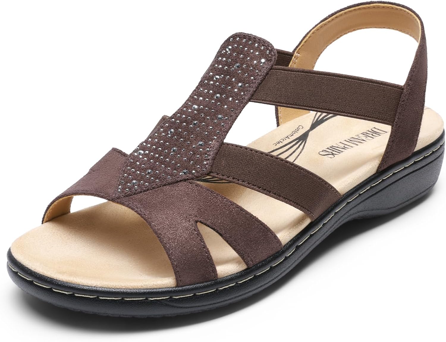 DREAM PAIRS Women's Comfortable Arch Support Dressy Flat Sandals Elastic Open Toe Walking Shoes for Summer