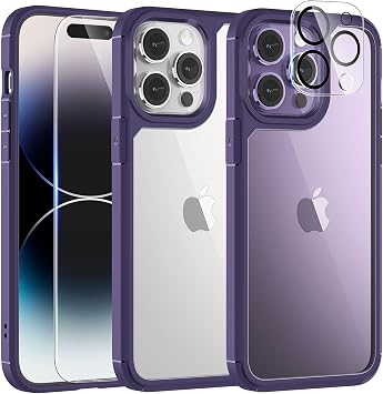 TAURI 5 in 1 for iPhone 14 Pro Max Case Purple, [Military-Grade Drop Protection] Slim Shockproof Phone Lanyard Case 6.7 inch