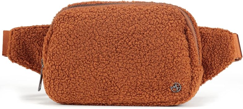 Pander Large 2L Fanny pack Everywhere Fleece Belt Bag for Women and Men with Adjustable strap Belt. Saddle Brown