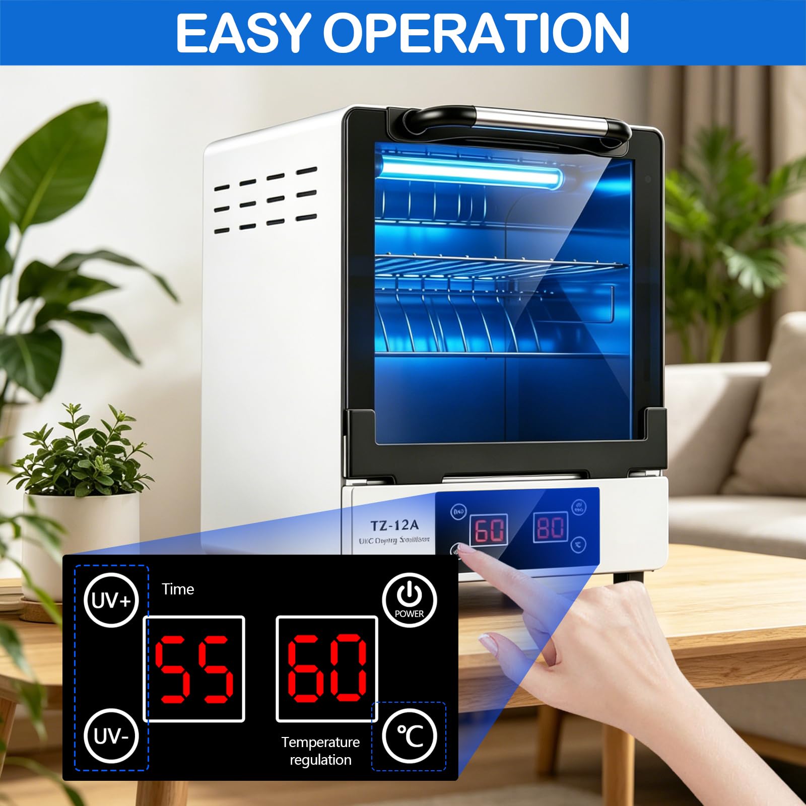 UV Heißluftsterilisator, 12L Sterilisator für Nagelwerkzeuge, UV Heißlufttrocknung 45-80°C, 0-60Min Digital Timer, Edelstahl Desinfektionsschrank für Nagelzubehör, Friseur, Kosmetikstudio