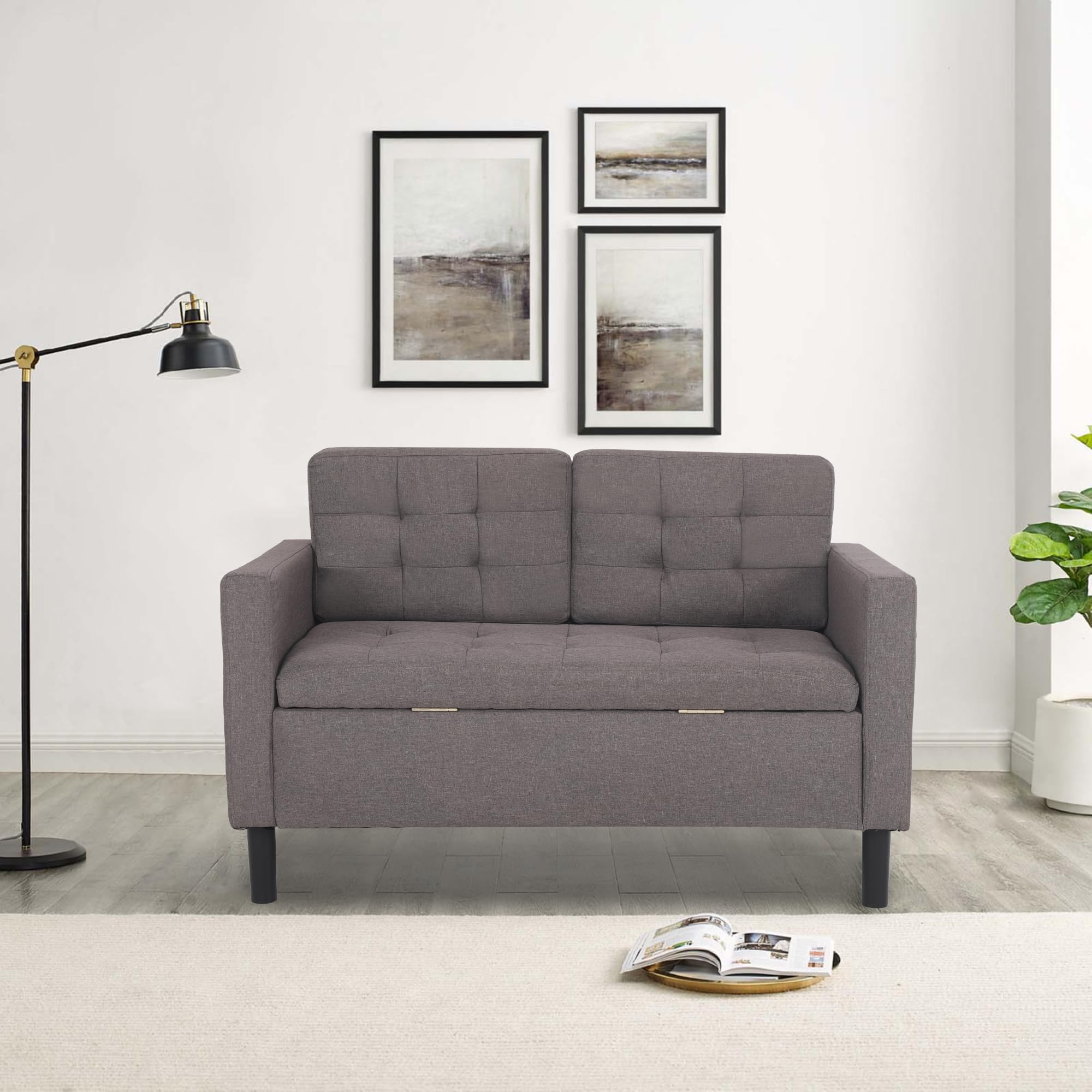 Mingone Sofa 2 Sitzer Couch mit 2 Armlehne, Stauraum, Taupe | Mit Lehne, Gepolstert, Modern Design, Comfy Zweiersofa, Loveseat für Wohnzimmer, Schlafzimmer, 63 x 76 x 118 cm