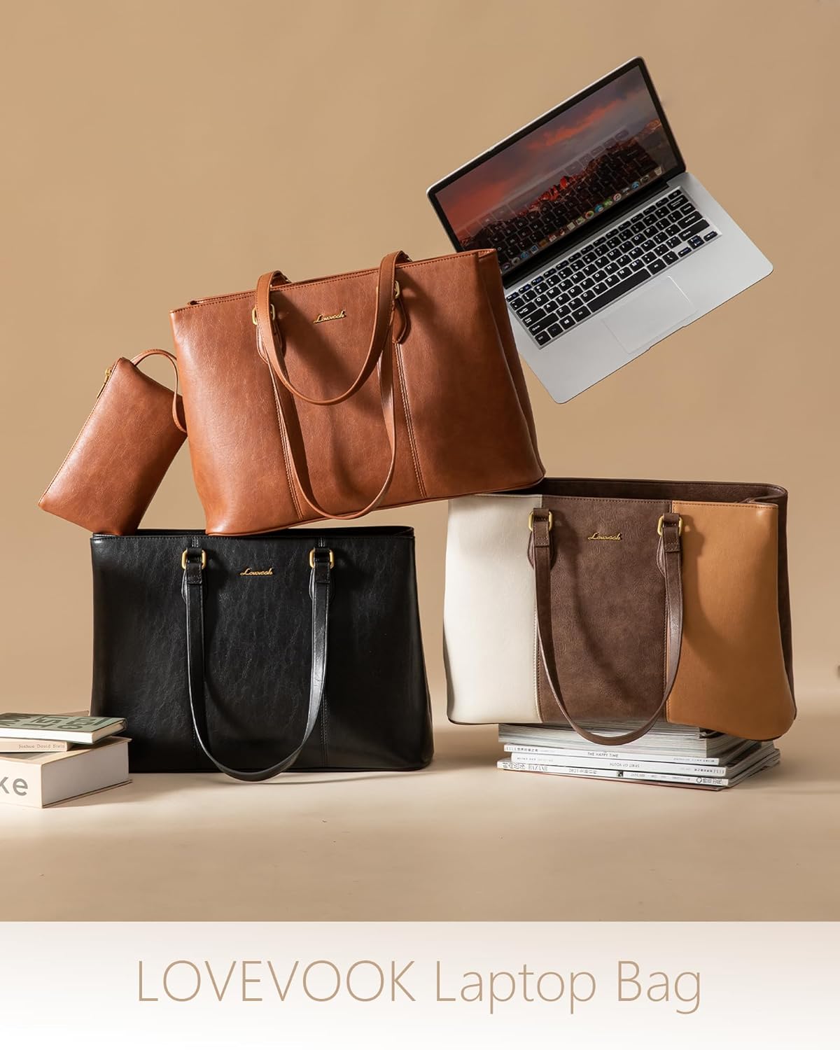 LOVEVOOK Laptop Tote Bag for Women,Work Tote with Wristlet,PU Leather Computer Bag for Teacher,Office, Daily - Image 7