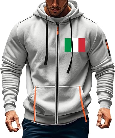 Giacca Uomo Con Bandiera Italiana Stampata – Cappuccio, Tasca Kangaroo, Morbida E Traspirante Per Eventi E Tifosi