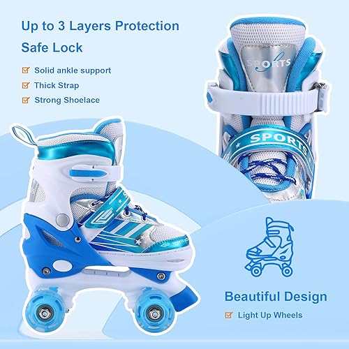 Miniatura 3 de Patines de ruedas para niños y niñas pequeñas principiantes, 4 tamaños ajustables con ruedas iluminadas para niñas y jóvenes