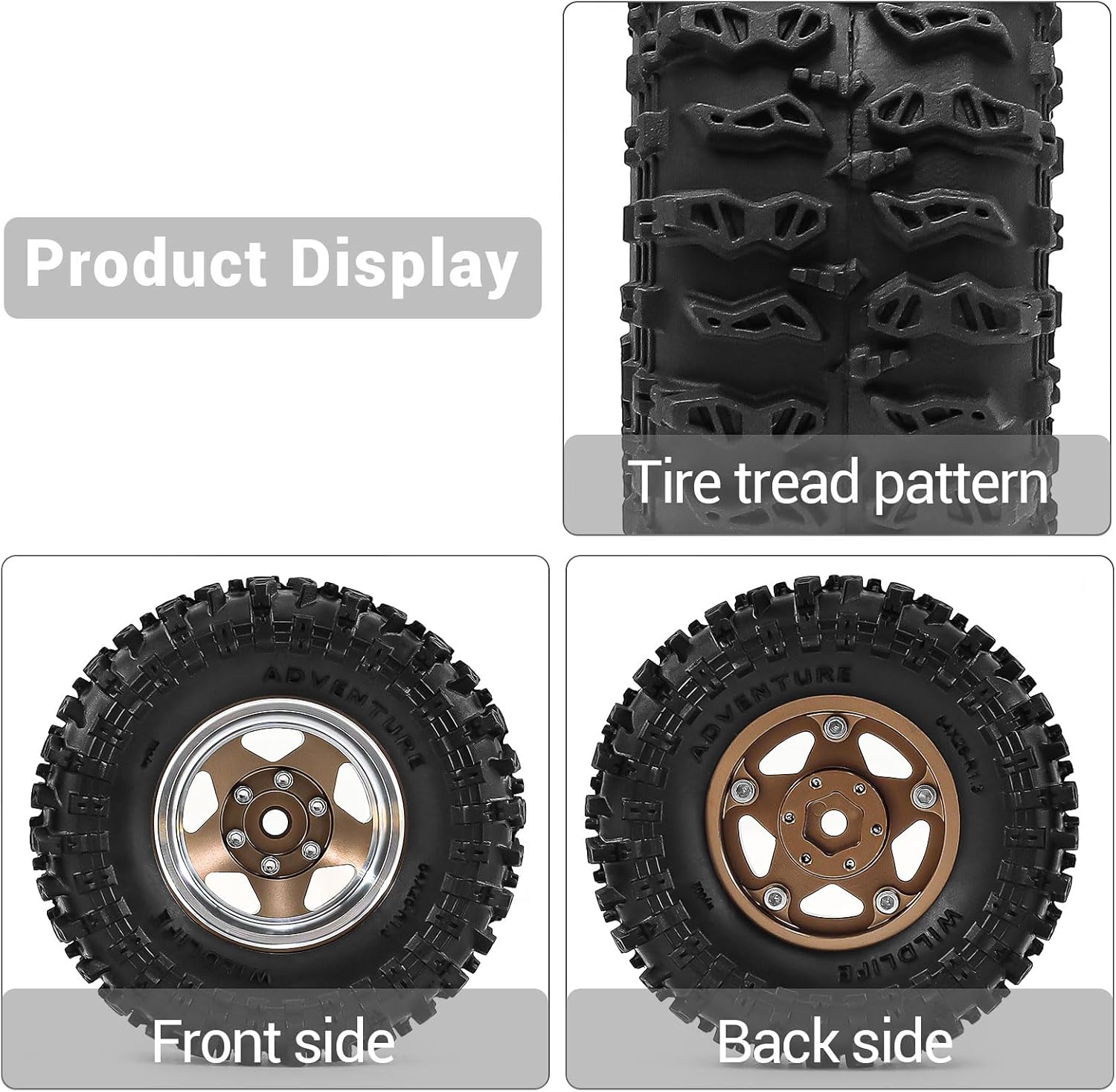 1.3" Brass Beadlock Wheels and Tires Set 7mm Hex for 1/24 SCX24 FCX24 1/18 TRX4M Ascent-18 RC Crawler – 1.3 Crawler Wheels Upgrade (bronze)