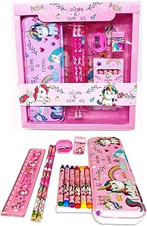 Kids Unicorn Stationary Kit for Girls Pencil Pen Book Eraser Sharpener - Stationary Kit Set for Girls/Birthday Gift (Unicorn 12 Pcs), Pink