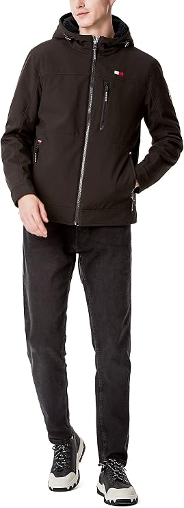 Tommy Hilfiger Adaptive Men's Filled Soft Shell Hooded Open Bottom Jacket With Full Sherpa Lining