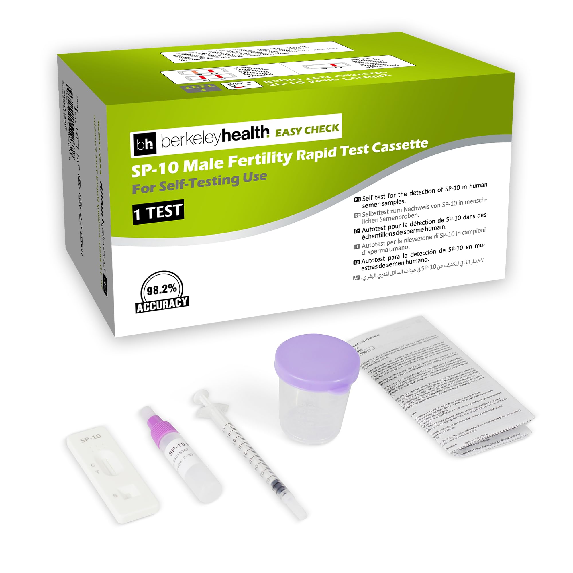Berkeley Health SP-10 Male Fertility Self Test Kit - Check for Normal or Low Sperm Count Concentration - Easy to Follow, Fast & 98% Accurate - 1 Pack