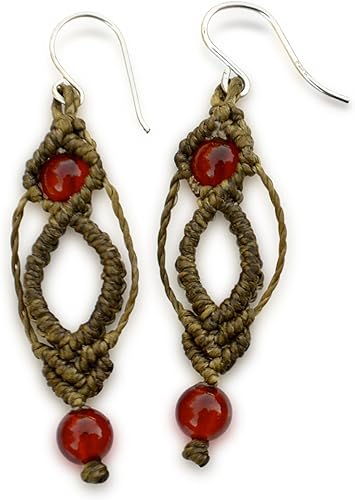 Miniatura 2 de Aretes bohemios personalizados de micro macramé, aretes bohemios anudados hechos a mano con piedras de ágata de fuego y plata esterlina