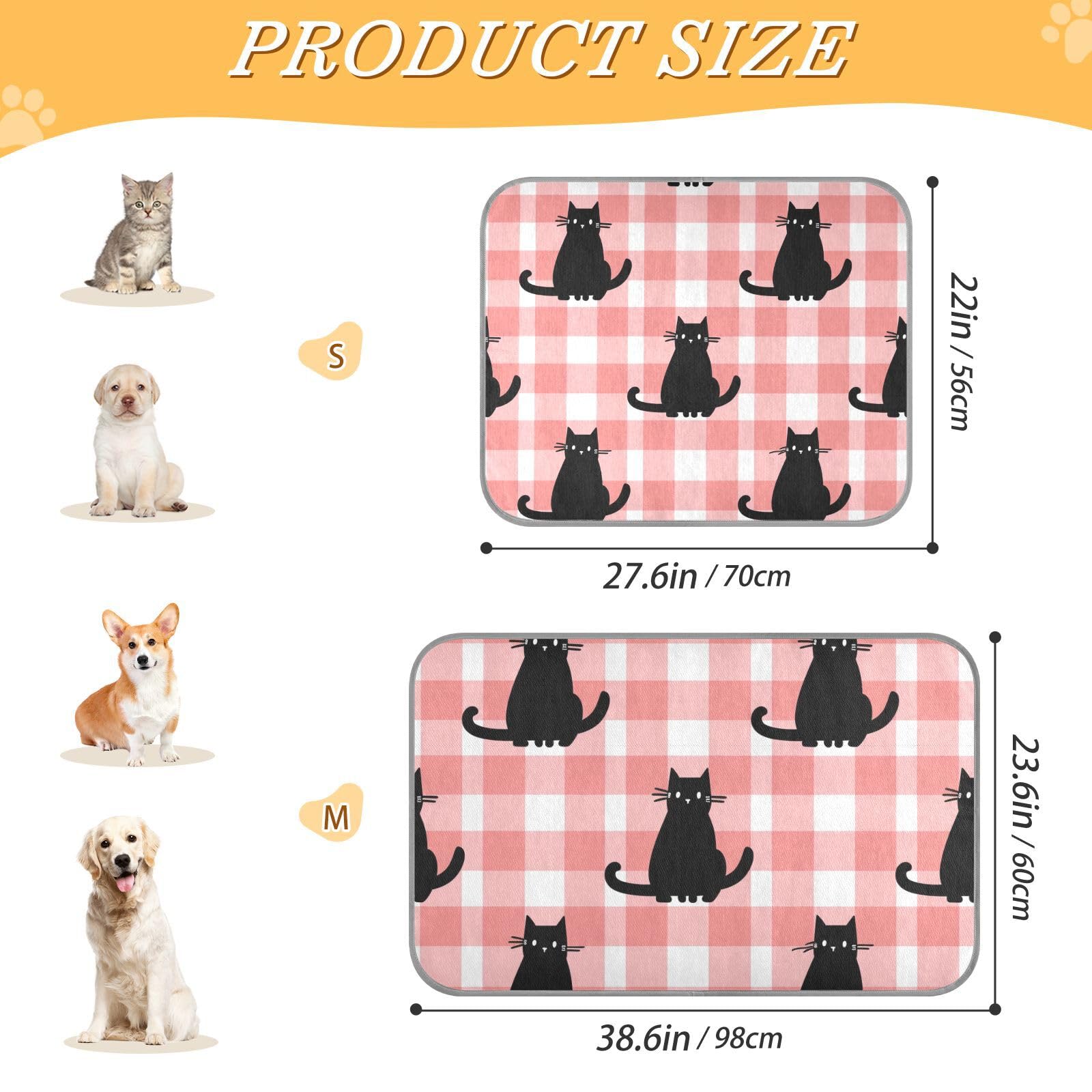 EtherSpher Plaid and Black Cat Summer Cooling cat Bed for Summer Self Cooling Blanket for Dogs for Kittens cat Outdoor Waterproof tapete refrescante para mascotas M