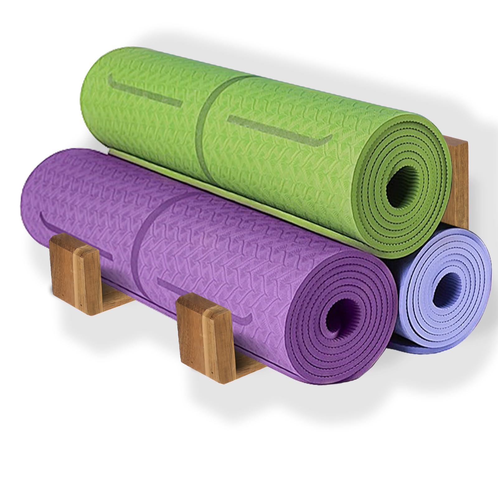 Yoga Mat Holder Wall Mount Storage Rack,Yoga Shelf Organizer, Foam Roller Wall Hooks, Hold 3 yoga mats, Fitness Gear Organizer By Solid Wood