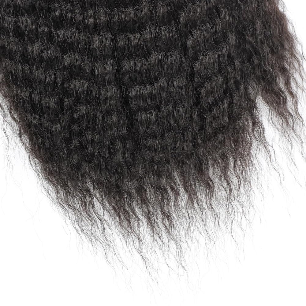 afro loki, kucyk ze sznurkiem, odporne na wysokie temperatury włókna syntetyczne, głęboko kręcone, puszyste, do codziennego użytku (naturalna czerń, 61 cm)