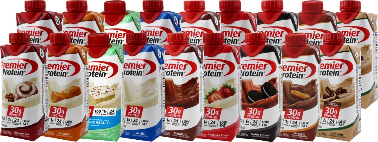 NiroAssortment | Protein Shake Variety Pack | 18 Count with 2 Each of 9 Delicious Flavors; Chocolate, Vanilla, Caramel, Café Latte, Chocolate Peanut Butter, Cinnamon Roll, Cake Batter Delight, Cookies and Cream, and Strawberry