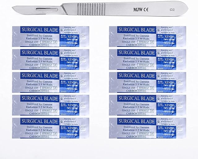 10 Pcs Scalpel Blades #10 with Scalpel Handle No.3 Suitable for Surgical, Sign, Craft, Card Making Cutter, Podiatry, Dental