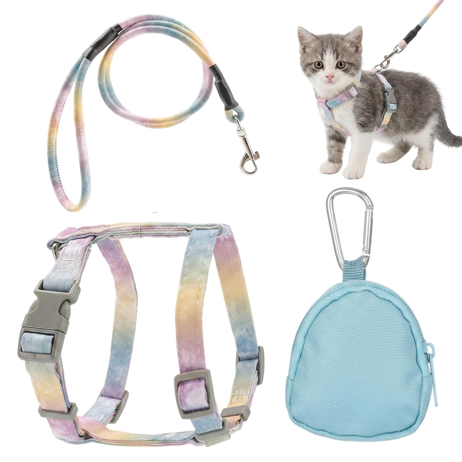 Cat Harness and Lead Set, Adjustable Cat Lead and Harness Set with Snack Pouch, Ideal for Outdoor Adventures, Daily Walks and Daily Exercise