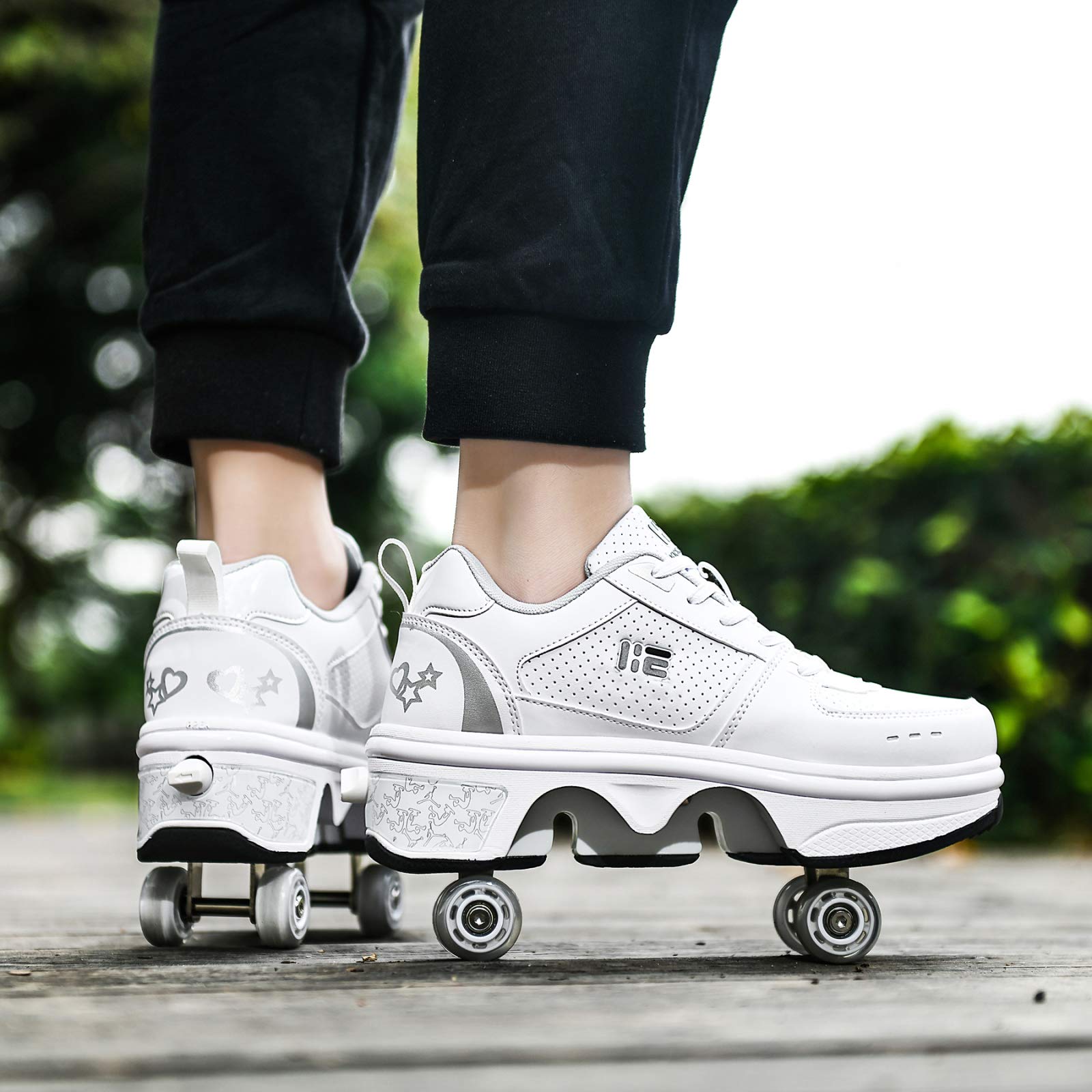 Zapatos con Ruedas Zapatillas con 4 Ruedas para Niños Y Niña Deformación Zapatillascon Ruedas Se Puede Bambas con Ruedas Automática Calzado De Skateboarding,EU33