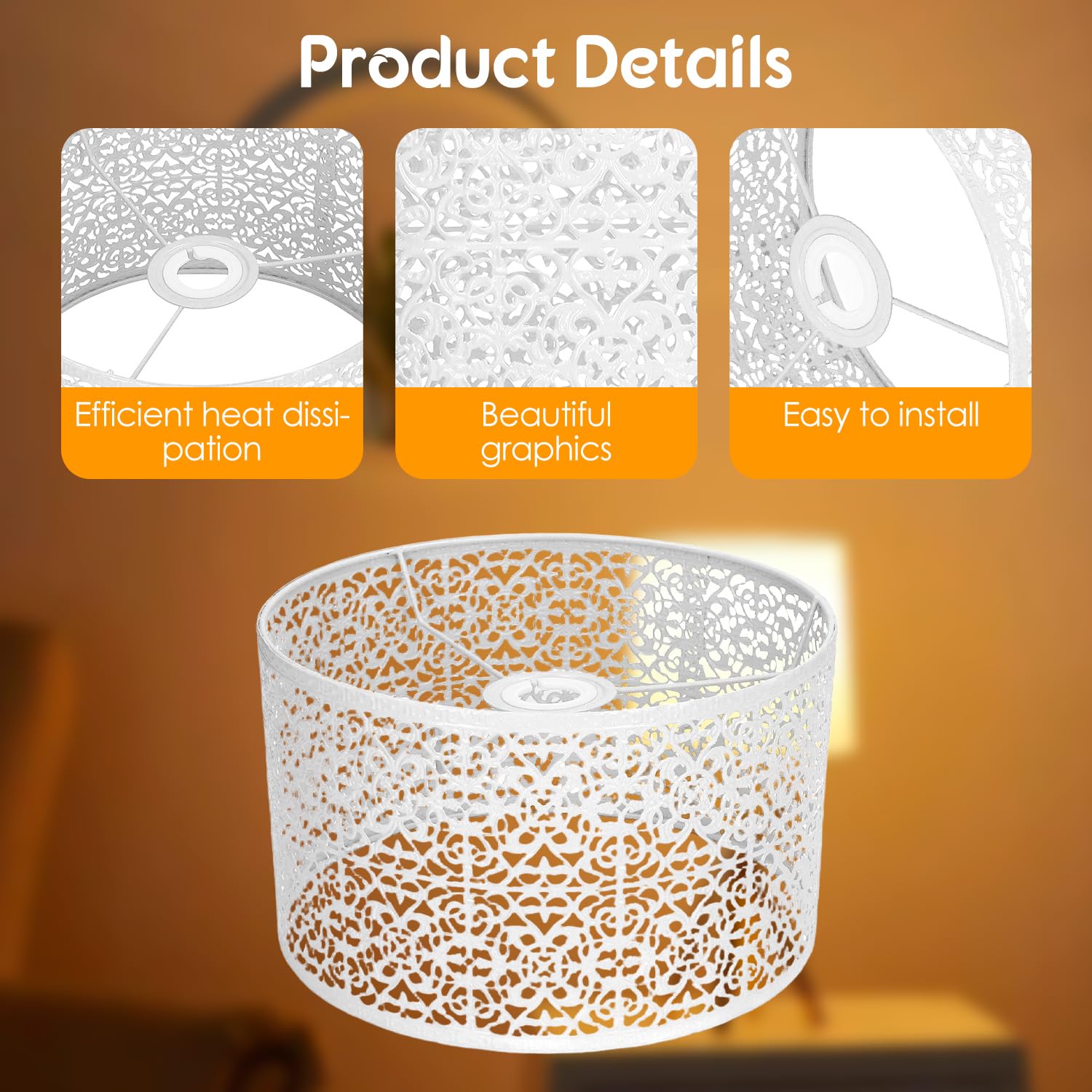 Tissting Pantalla Lampara E27 E14, 25 x 16 cm Pantalla Redonda de Mesa para Portalámparas Hierro Blanco Hueco Pantalla para Aplique Lámpara Estilo Nórdico Pantalla Cilíndrica para Lámpara de Techo