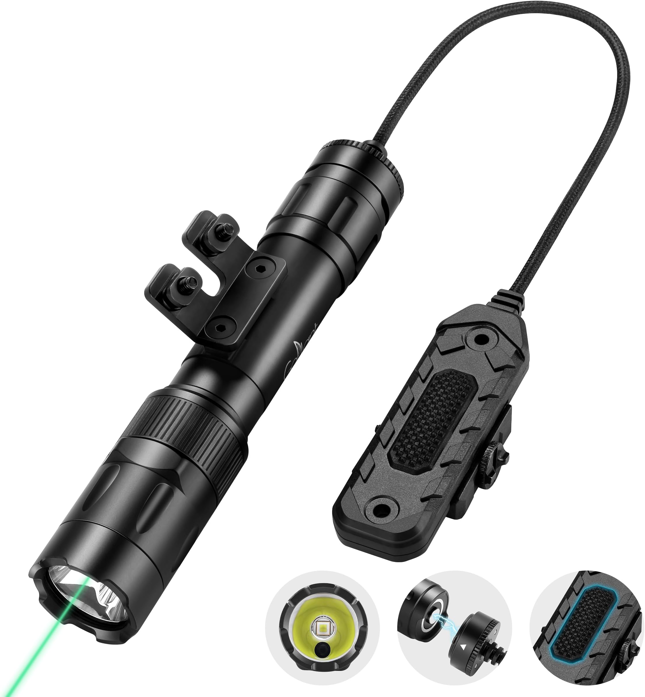 - 2500 Lumen Tactical Flashlight, Aluminum Alloy LED Weapon Light for Rifles, MLOK Laser Light for Rail Mount, Rifle Flashlight with Momentary Strobe Function, ar Flashlight with Remote Switch