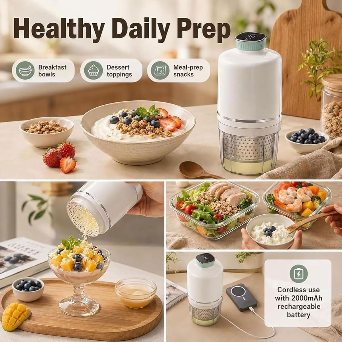 Colino per yogurt elettrico 1100 ml, 2000 mAh, separatore per siero di latte con 3 modalità, filtro 450 mesh yogurt greco denso e latte di soia. Facile da pulire e da