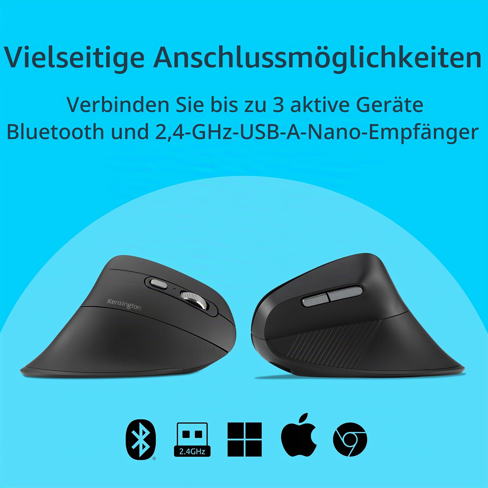 Kensington Pro Fit Ergo MY630 EQ Wiederaufladbare Bluetooth-Maus, kabellos, 55 % Recyclinganteil (PCR), PC-Maus mit 4 Monaten Batterielebensdauer pro Ladung (K72482WW)